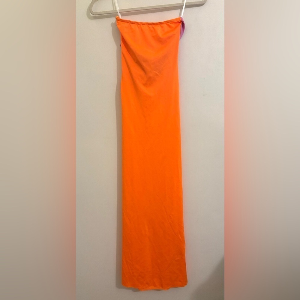NWT Commense Bright Pink Orange Colorblock Cut Out Tube Top Mermaid Dress resort - Picture 7 of 8